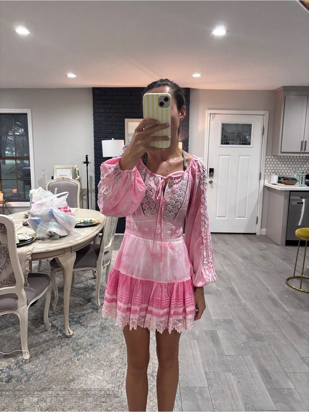 LoveShackFancy Pink Embroidered Peasant Tunic - Picture 4 of 6